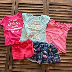 Carter's Girls 5T Bundle Lot Graphic Tees & Skort Set - Pink, Light Blue, Navy